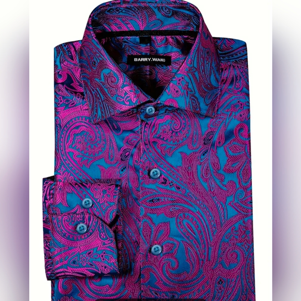 ⭐ Blue Purple Color Shift Jacquard Men's Dress Shirt - XL - Picture 4 of 7